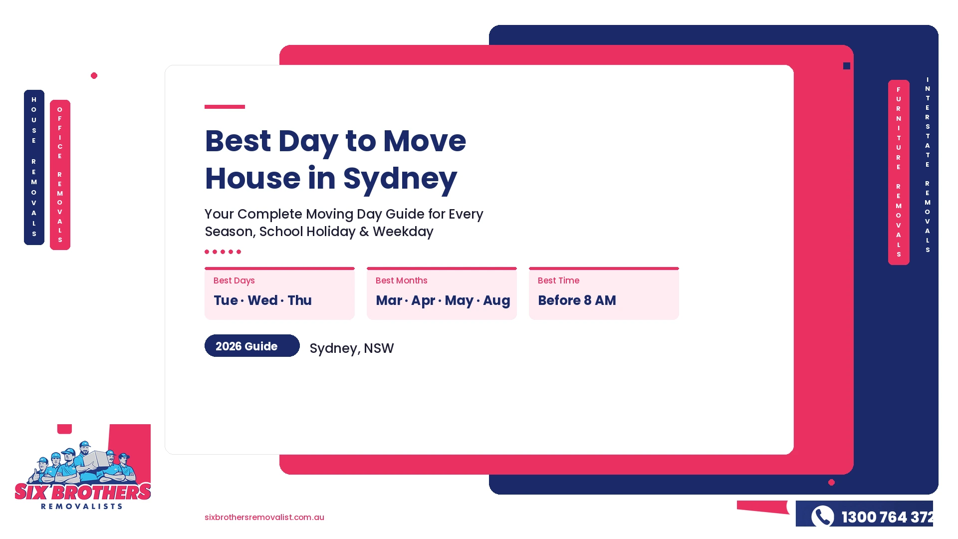 Best day to move house in Sydney guide by Six Brothers Removalists showing best moving days, months, and times for 2026